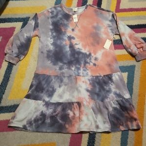 NWT Women's 1X Ava James Crewneck Tie-Dye Sweatshirt Comfy Casual Dress